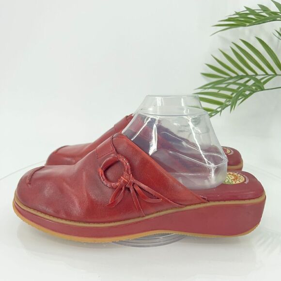 Earth Shoe Gelron 2000 Tyler Womens Clogs Size 11 Red Leather Wedge Heel Shoe - Picture 5 of 12